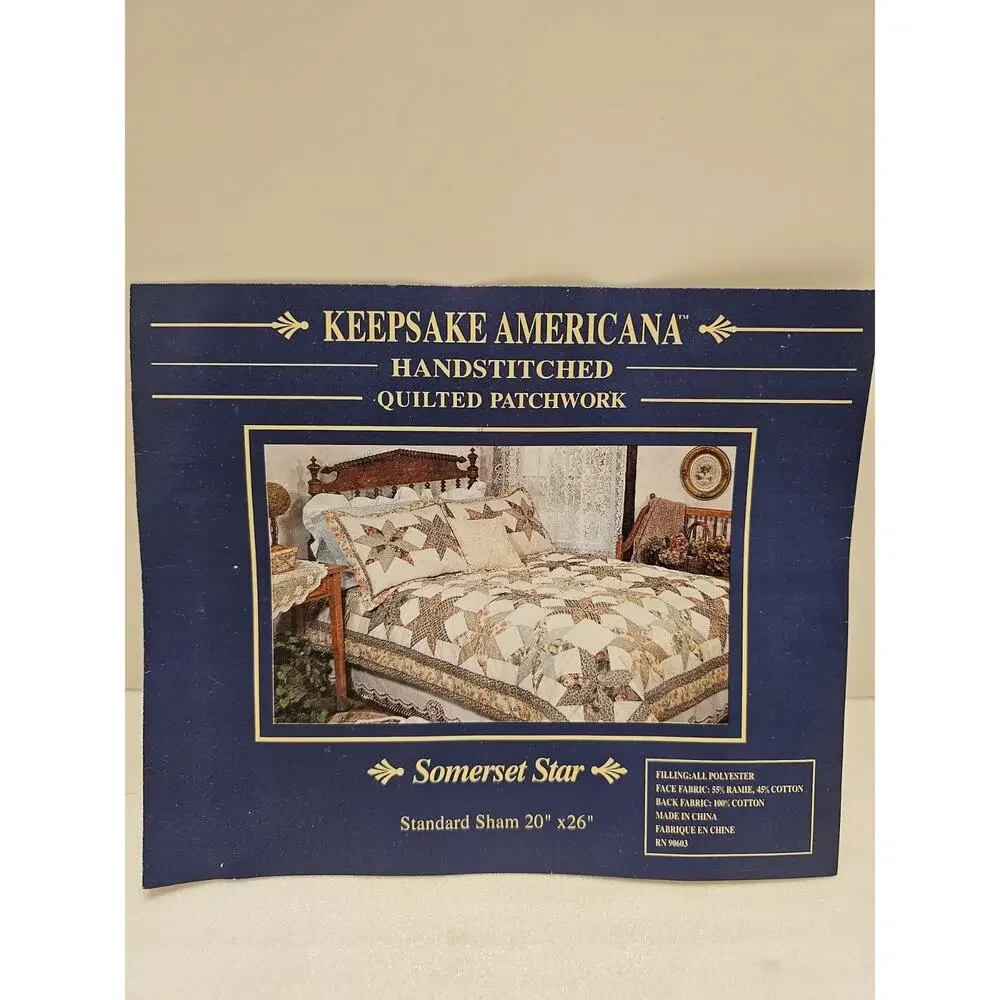 Set Of 2 Keepsake Americana Patchwork Star Pillow Shams Floral Shabby Chic NOS